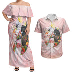 Australian Cockatoos Couples Matching Off Shoulder Maxi Dress and Hawaiian Shirt Flora Aboriginal Dot Art Pattern