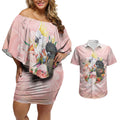 Australian Cockatoos Couples Matching Off Shoulder Short Dress and Hawaiian Shirt Flora Aboriginal Dot Art Pattern