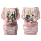 Australian Cockatoos Couples Matching Off Shoulder Short Dress and Hawaiian Shirt Flora Aboriginal Dot Art Pattern