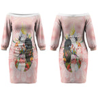 Australian Cockatoos Couples Matching Off The Shoulder Long Sleeve Dress and Hawaiian Shirt Flora Aboriginal Dot Art Pattern