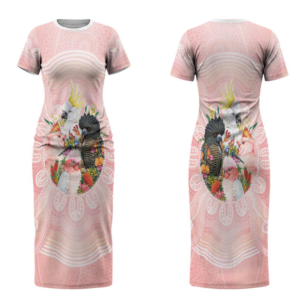 Australian Cockatoos Couples Matching Short Sleeve Bodycon Dress and Hawaiian Shirt Flora Aboriginal Dot Art Pattern