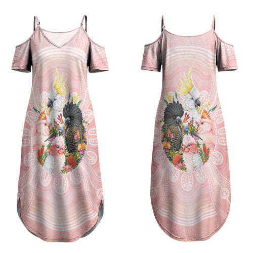Australian Cockatoos Couples Matching Summer Maxi Dress and Hawaiian Shirt Flora Aboriginal Dot Art Pattern