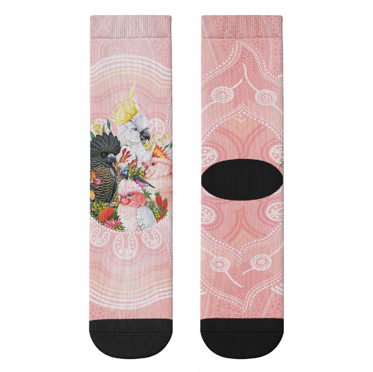 Australian Cockatoos Crew Socks Flora Aboriginal Dot Art Pattern
