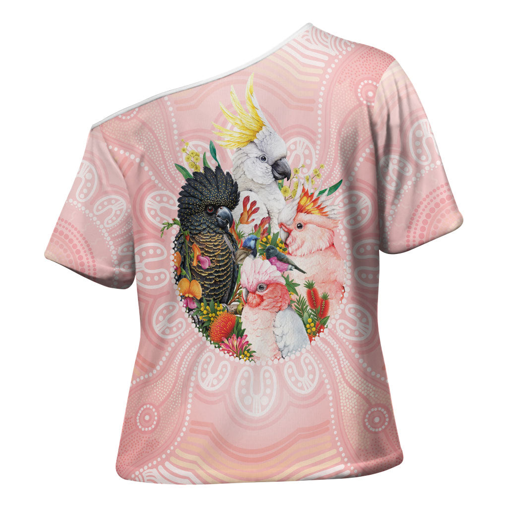 Australian Cockatoos Cross Shoulder Shirt Flora Aboriginal Dot Art Pattern