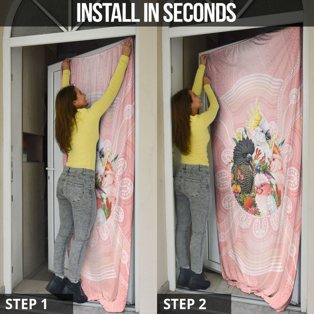 Australian Cockatoos Door Cover Flora Aboriginal Dot Art Pattern