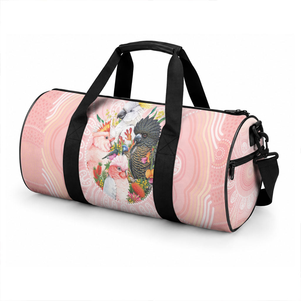 Australian Cockatoos Duffle Bag Flora Aboriginal Dot Art Pattern