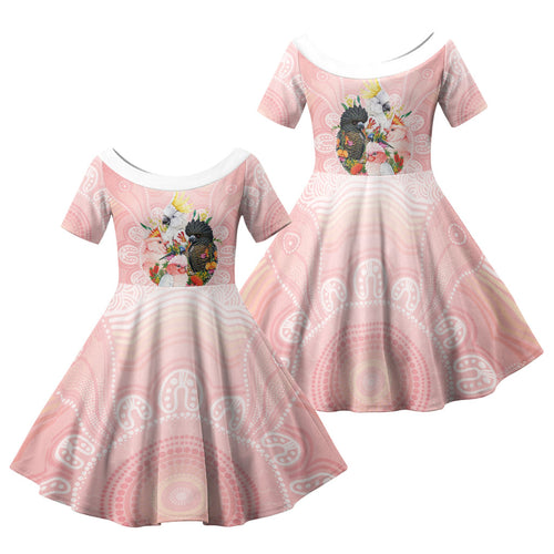 Australian Cockatoos Family Matching Long Sleeve Bodycon Dress and Hawaiian Shirt Flora Aboriginal Dot Art Pattern