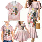 Australian Cockatoos Family Matching Mermaid Dress and Hawaiian Shirt Flora Aboriginal Dot Art Pattern