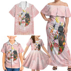 Australian Cockatoos Family Matching Off Shoulder Maxi Dress and Hawaiian Shirt Flora Aboriginal Dot Art Pattern