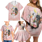 Australian Cockatoos Family Matching Off Shoulder Short Dress and Hawaiian Shirt Flora Aboriginal Dot Art Pattern