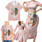Australian Cockatoos Family Matching Short Sleeve Bodycon Dress and Hawaiian Shirt Flora Aboriginal Dot Art Pattern