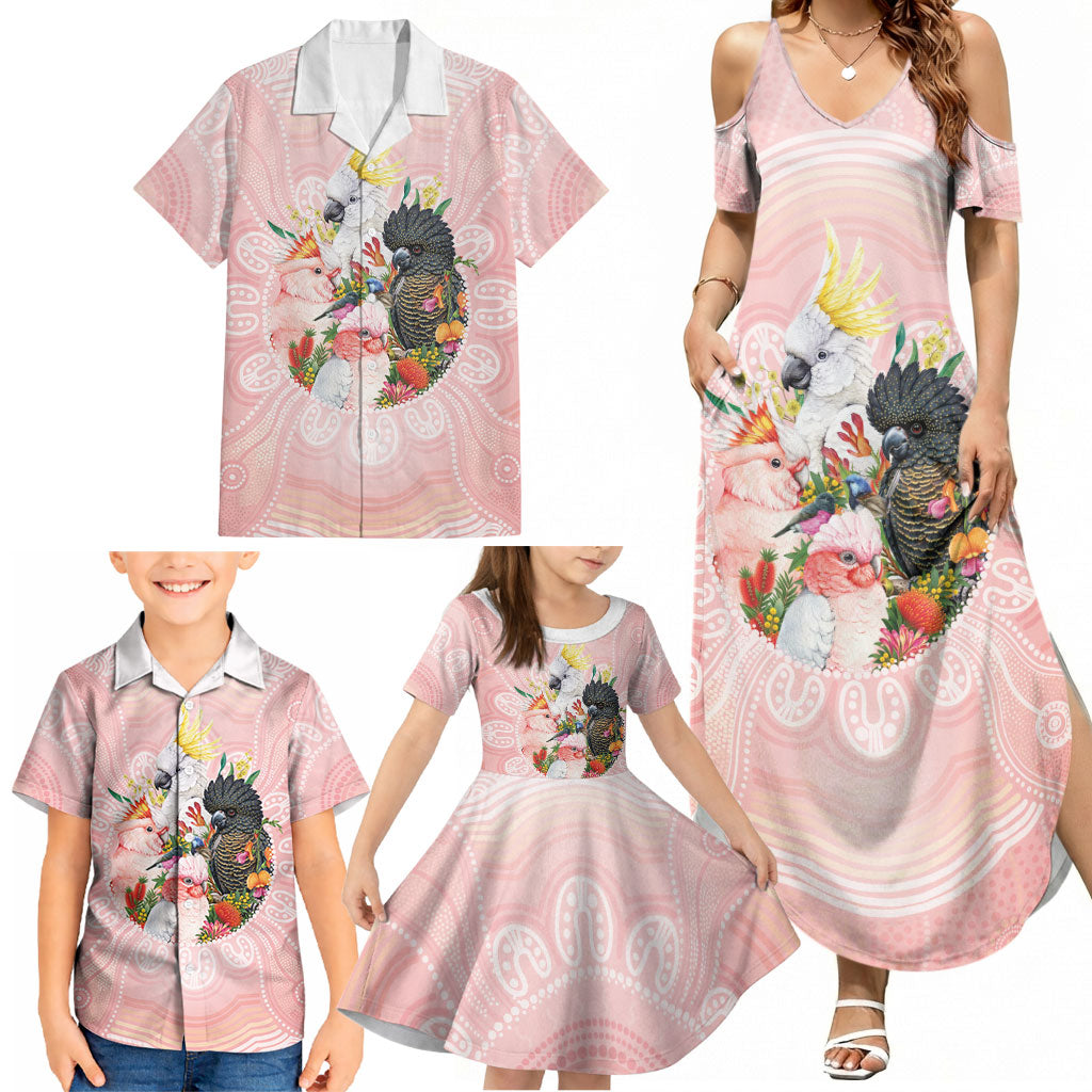 Australian Cockatoos Family Matching Summer Maxi Dress and Hawaiian Shirt Flora Aboriginal Dot Art Pattern