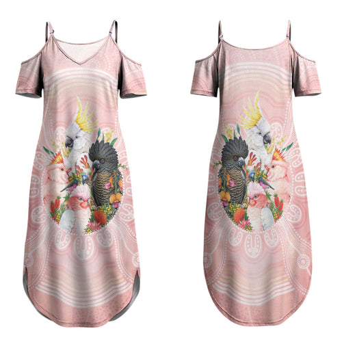 Australian Cockatoos Family Matching Summer Maxi Dress and Hawaiian Shirt Flora Aboriginal Dot Art Pattern