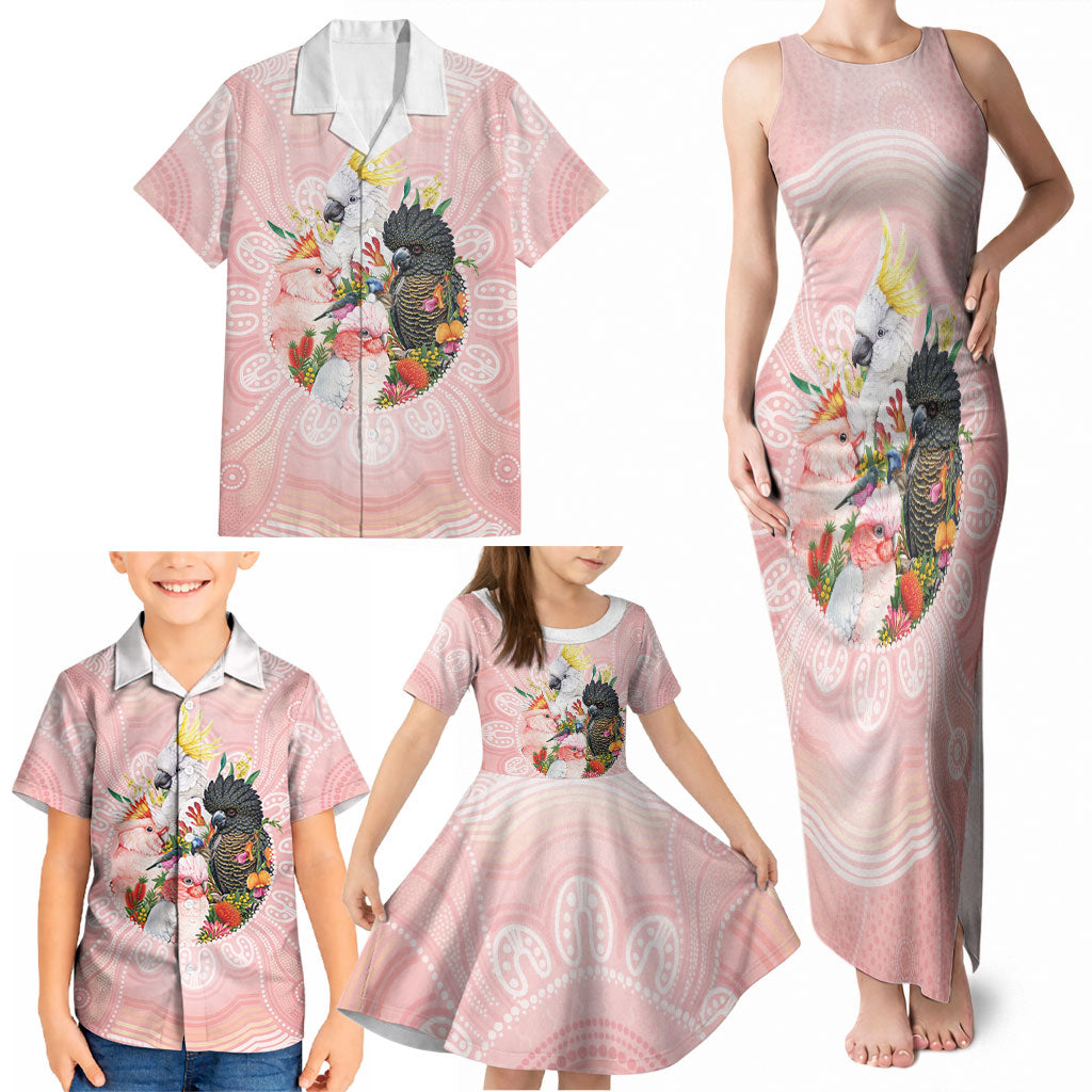 Australian Cockatoos Family Matching Tank Maxi Dress and Hawaiian Shirt Flora Aboriginal Dot Art Pattern