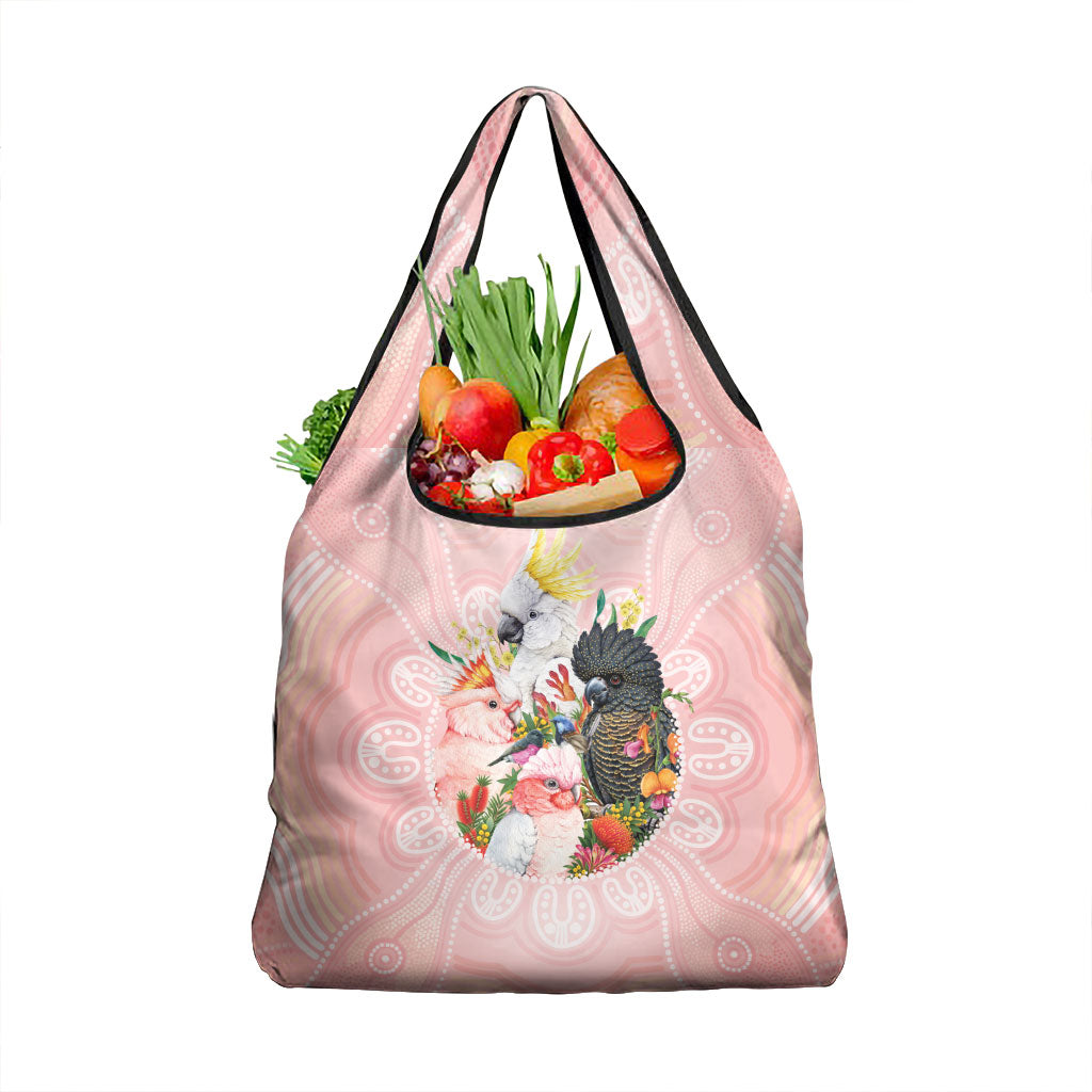 Australian Cockatoos Grocery Bag Flora Aboriginal Dot Art Pattern