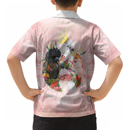 Australian Cockatoos Kid Hawaiian Shirt Flora Aboriginal Dot Art Pattern