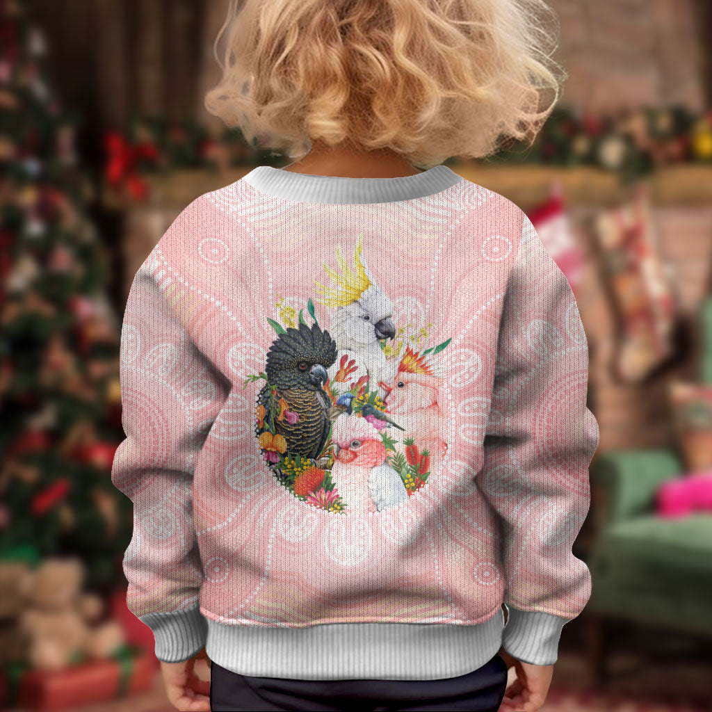 Australian Cockatoos Kid Ugly Christmas Sweater Flora Aboriginal Dot Art Pattern