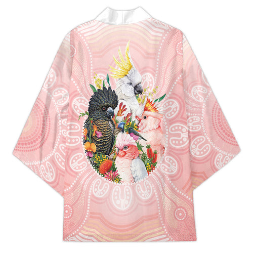 Australian Cockatoos Kimono Flora Aboriginal Dot Art Pattern