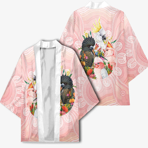 Australian Cockatoos Kimono Flora Aboriginal Dot Art Pattern