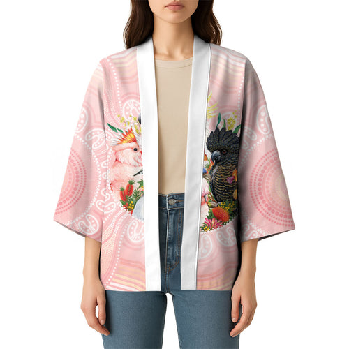 Australian Cockatoos Kimono Flora Aboriginal Dot Art Pattern
