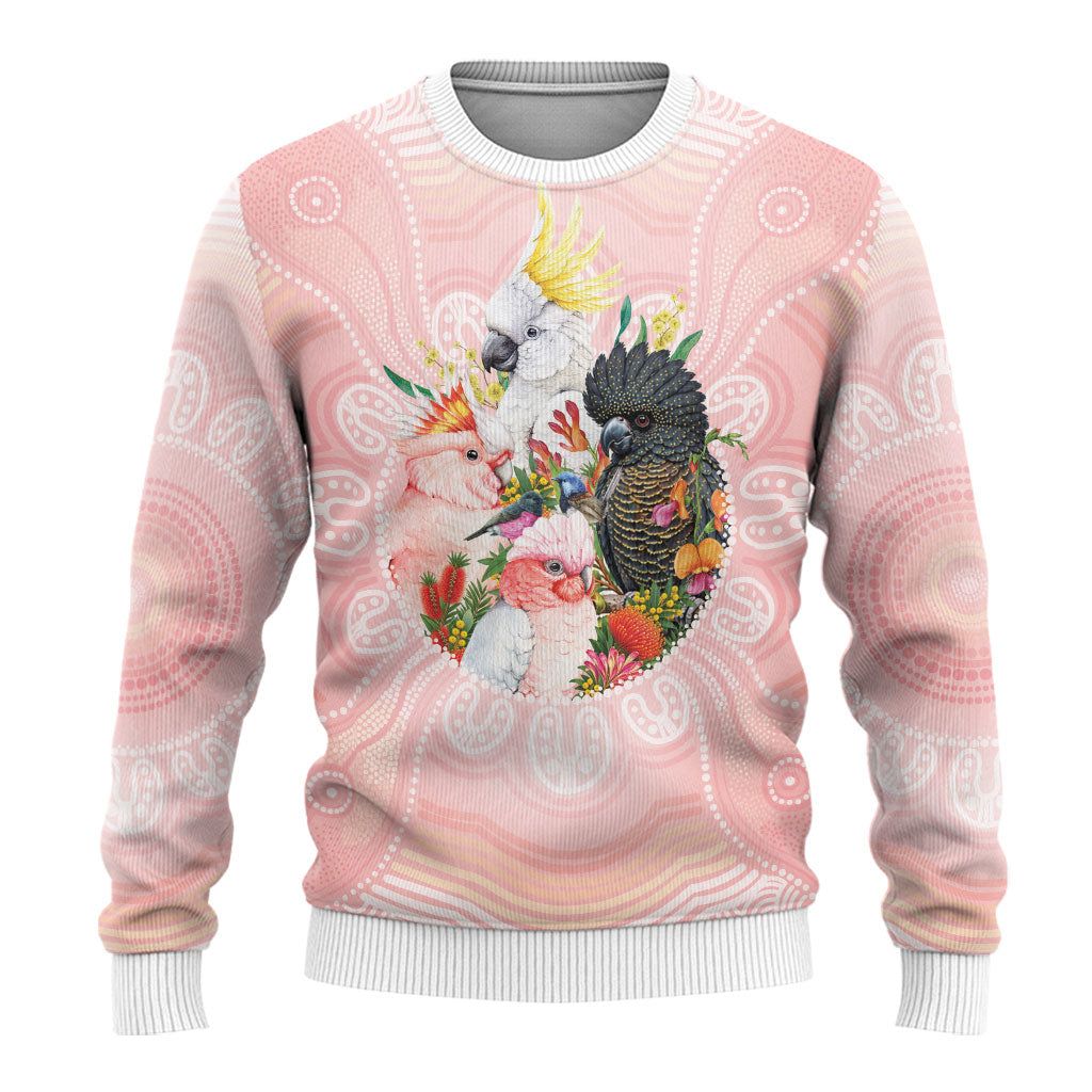 Australian Cockatoos Ugly Christmas Sweater Flora Aboriginal Dot Art Pattern