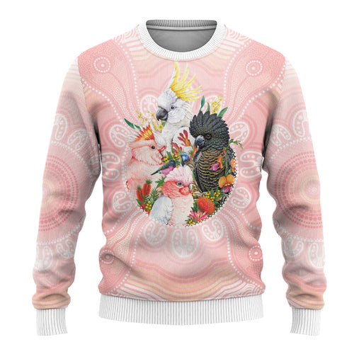Australian Cockatoos Ugly Christmas Sweater Flora Aboriginal Dot Art Pattern