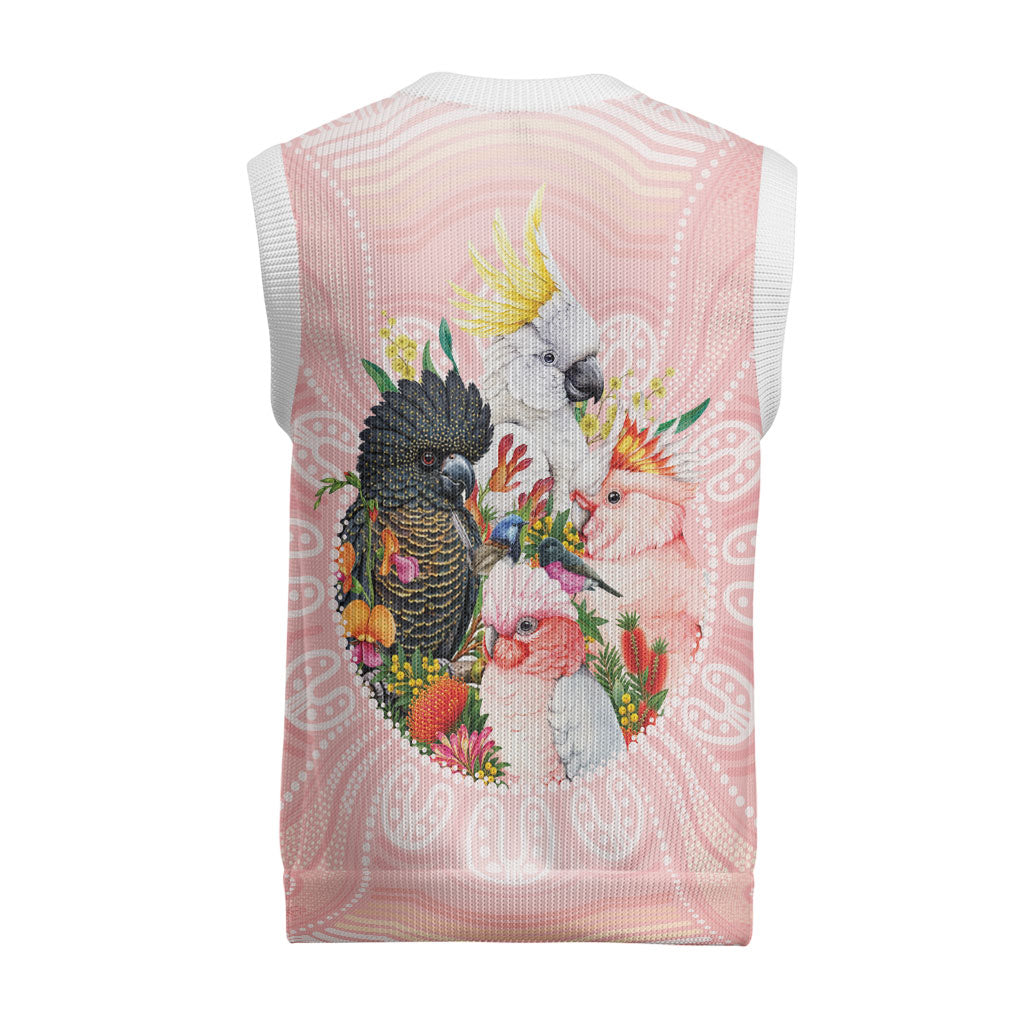 Australian Cockatoos Christmas Knitted V-Neck Vest Flora Aboriginal Dot Art Pattern