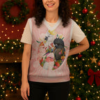 Australian Cockatoos Christmas Knitted V-Neck Vest Flora Aboriginal Dot Art Pattern