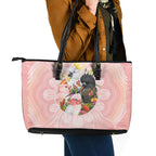Australian Cockatoos Leather Tote Bag Flora Aboriginal Dot Art Pattern
