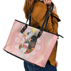 Australian Cockatoos Leather Tote Bag Flora Aboriginal Dot Art Pattern