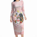 Australian Cockatoos Long Sleeve Bodycon Dress Flora Aboriginal Dot Art Pattern