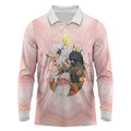 Australian Cockatoos Long Sleeve Polo Shirt Flora Aboriginal Dot Art Pattern