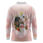 Australian Cockatoos Long Sleeve Polo Shirt Flora Aboriginal Dot Art Pattern