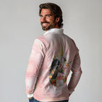Australian Cockatoos Long Sleeve Polo Shirt Flora Aboriginal Dot Art Pattern