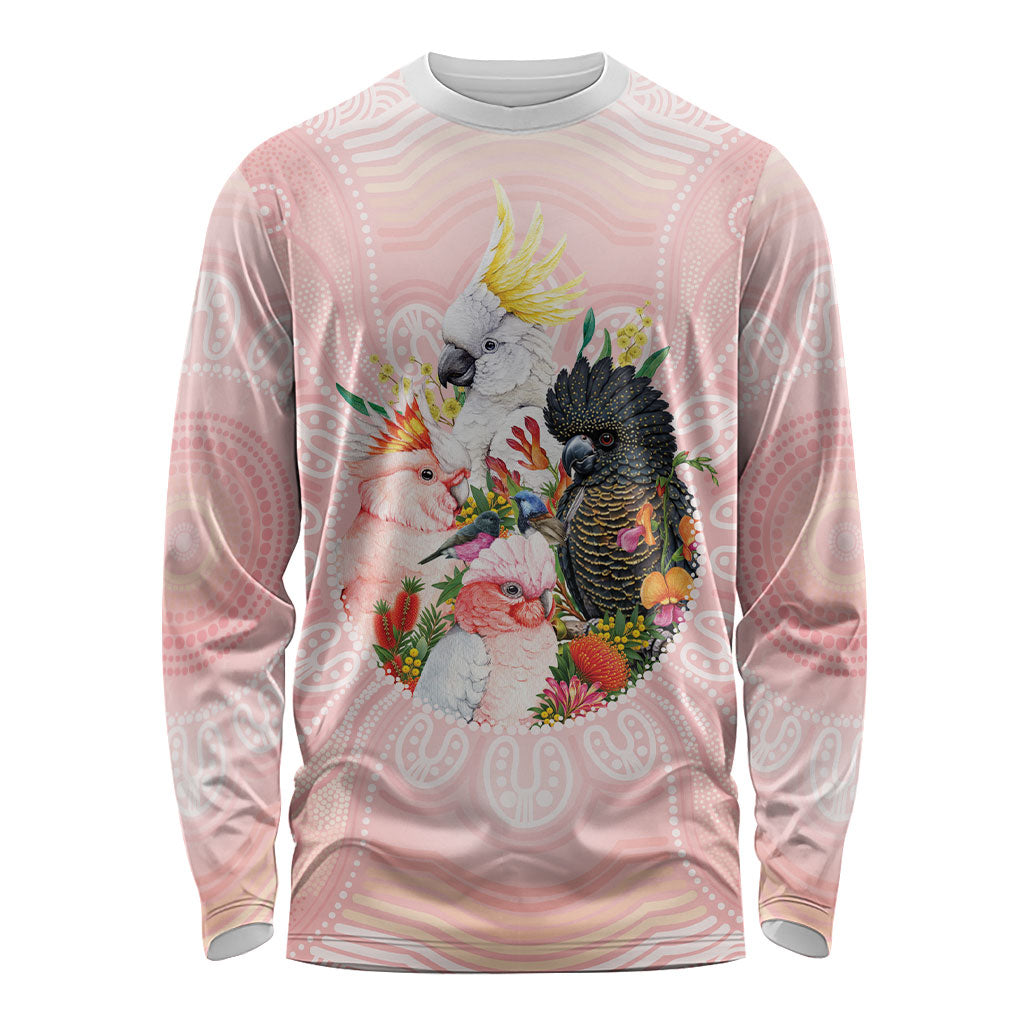 Australian Cockatoos Long Sleeve Shirt Flora Aboriginal Dot Art Pattern