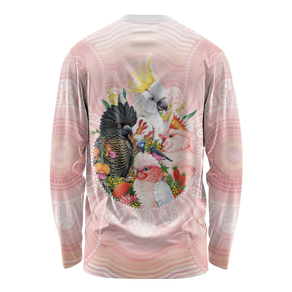 Australian Cockatoos Long Sleeve Shirt Flora Aboriginal Dot Art Pattern