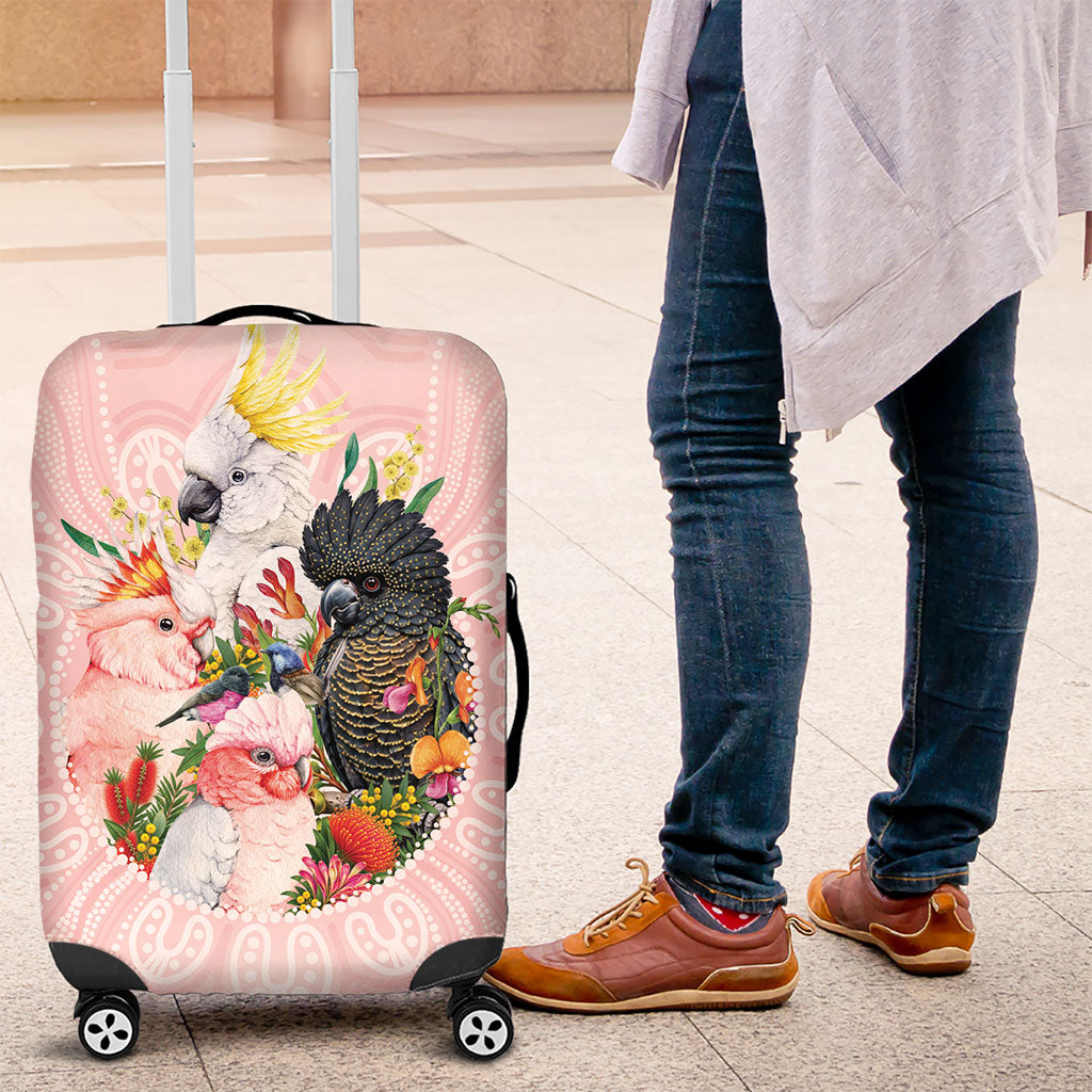 Australian Cockatoos Luggage Cover Flora Aboriginal Dot Art Pattern