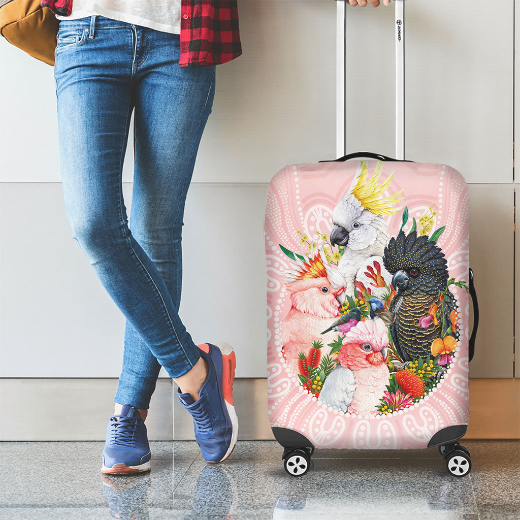 Australian Cockatoos Luggage Cover Flora Aboriginal Dot Art Pattern