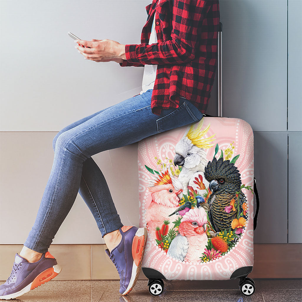 Australian Cockatoos Luggage Cover Flora Aboriginal Dot Art Pattern