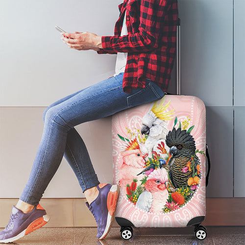 Australian Cockatoos Luggage Cover Flora Aboriginal Dot Art Pattern