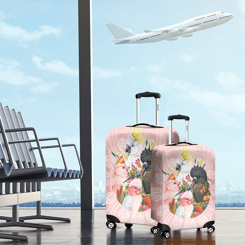 Australian Cockatoos Luggage Cover Flora Aboriginal Dot Art Pattern