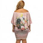 Australian Cockatoos Off Shoulder Short Dress Flora Aboriginal Dot Art Pattern