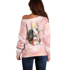 Australian Cockatoos Off Shoulder Sweater Flora Aboriginal Dot Art Pattern
