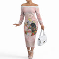 Australian Cockatoos Off The Shoulder Long Sleeve Dress Flora Aboriginal Dot Art Pattern