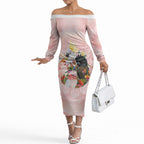 Australian Cockatoos Off The Shoulder Long Sleeve Dress Flora Aboriginal Dot Art Pattern