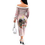Australian Cockatoos Off The Shoulder Long Sleeve Dress Flora Aboriginal Dot Art Pattern