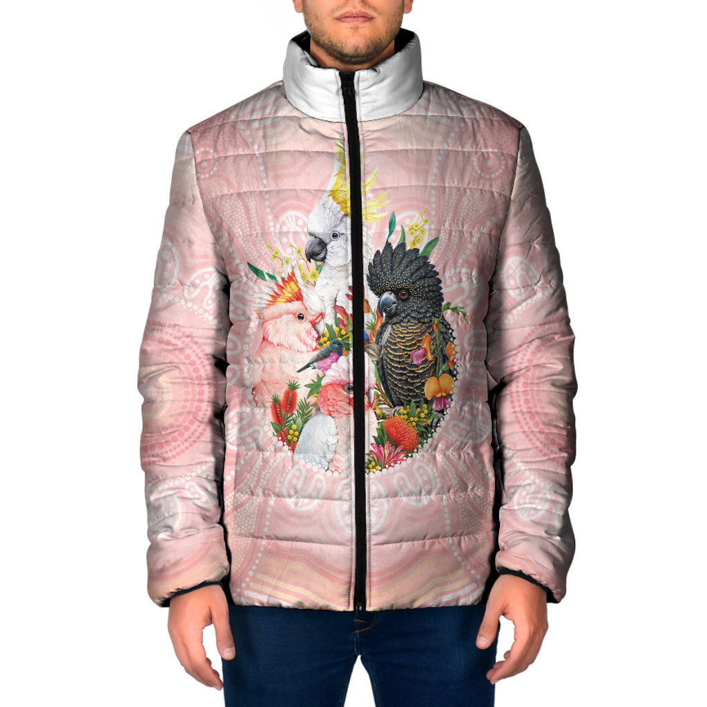 Australian Cockatoos Padded Jacket Flora Aboriginal Dot Art Pattern