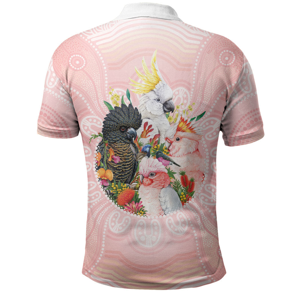 Australian Cockatoos Polo Shirt Flora Aboriginal Dot Art Pattern