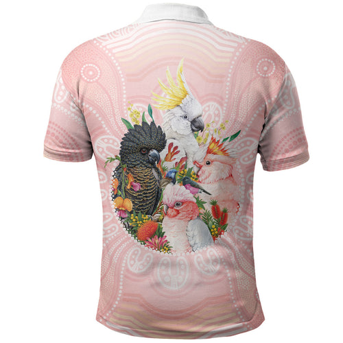 Australian Cockatoos Polo Shirt Flora Aboriginal Dot Art Pattern