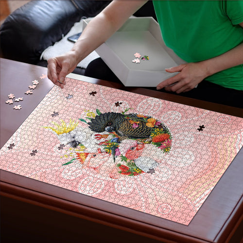 Australian Cockatoos Puzzle Flora Aboriginal Dot Art Pattern